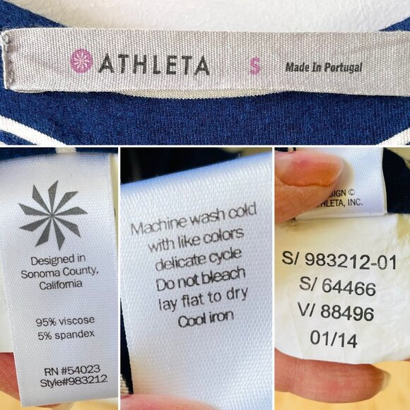Athleta Striped Racerback Dress Size Small Navy Blue White Ruched Stretch Knit - Picture 4 of 12